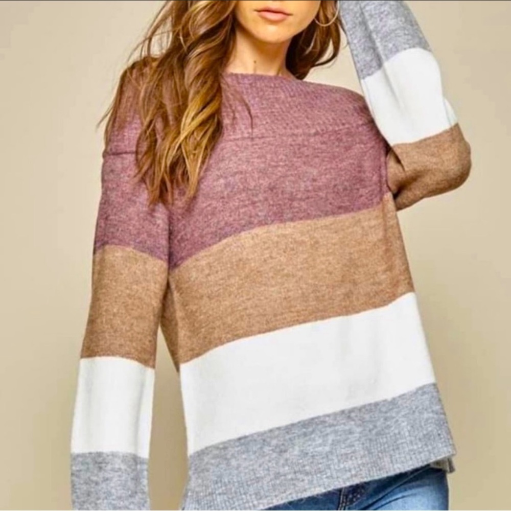 Andree By Unit Colorblock Pointelle Knit Sweater Womens Sz Small